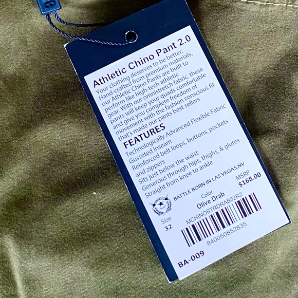 NWT Barbell Chino 2.0 Men’s Pants Size 32 X 34. Color Olive Drab - Picture 7 of 9